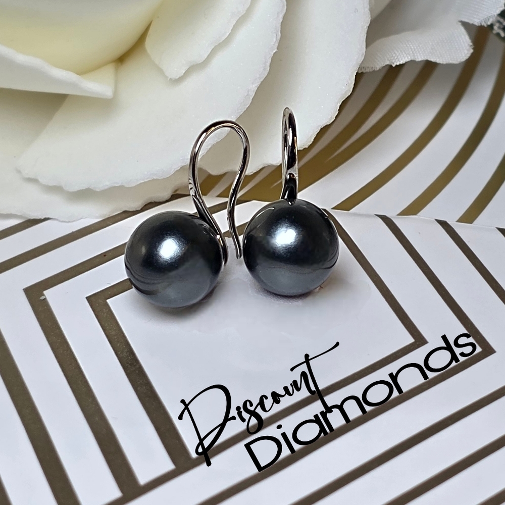 Dark Gray South Sea Shell 8mm Pearl Earrings on 925 Silver Fish Hook